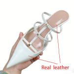 Women's White Pointed Toe T-Strap Slingback Mules VT26040