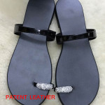 Cow Leather Women Crystal Buckle Flip Flops Beach Flat Sandals