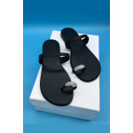 Cow Leather Women Crystal Buckle Flip Flops Beach Flat Sandals