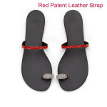 Cow Leather Women Crystal Buckle Flip Flops Beach Flat Sandals