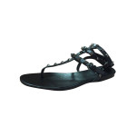 3-Strap ALL BLACK STUDDED STRAPPY FLAT SANDALS