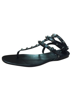 3-Strap ALL BLACK STUDDED STRAPPY FLAT SANDALS