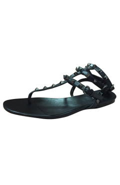3-Strap ALL BLACK STUDDED STRAPPY FLAT SANDALS