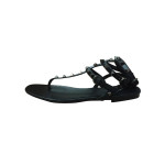 3-Strap ALL BLACK STUDDED STRAPPY FLAT SANDALS