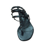 3-Strap ALL BLACK STUDDED STRAPPY FLAT SANDALS