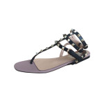 STUDDED NUDE-BLACK STRAPPY WOMEN FLAT SANDALS