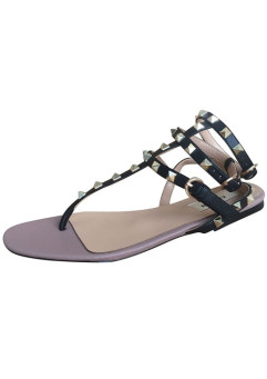 STUDDED NUDE-BLACK STRAPPY WOMEN FLAT SANDALS