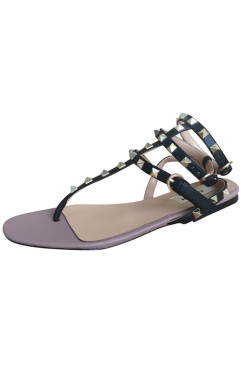 STUDDED NUDE-BLACK STRAPPY WOMEN FLAT SANDALS