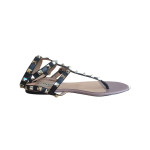 STUDDED NUDE-BLACK STRAPPY WOMEN FLAT SANDALS