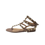 NUDE T-STRAPPY STUDDED FLAT SANDALS