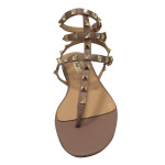 NUDE T-STRAPPY STUDDED FLAT SANDALS