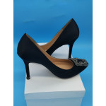  METALLIC JEWEL BUCKLED ROUND TOE WOMEN HEELS CUSTOMIZE