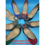  METALLIC JEWEL BUCKLED ROUND TOE WOMEN HEELS CUSTOMIZE