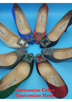  METALLIC JEWEL BUCKLED ROUND TOE WOMEN HEELS CUSTOMIZE