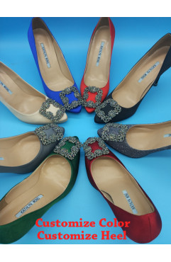  METALLIC JEWEL BUCKLED ROUND TOE WOMEN HEELS CUSTOMIZE