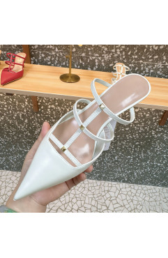 Women's White Pointed Toe T-Strap Slingback Mules VT26040