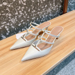 Women's White Pointed Toe T-Strap Slingback Mules VT26040