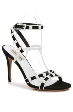 BLACK STRAPPY WHITE RIVETS SLINGBACK STILETTO HEELS
