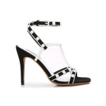 BLACK STRAPPY WHITE RIVETS SLINGBACK STILETTO HEELS