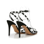 BLACK STRAPPY WHITE RIVETS SLINGBACK STILETTO HEELS