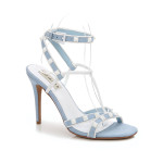 LIGHT BLUE STRAPPY WHITE RIVETS 100MM HEEL DRESS SANDALS