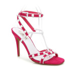  FUSHCIA STRAP WHITE RIVETS 100MM HEEL DRESS SANDALS