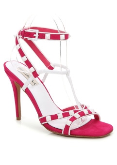  FUSHCIA STRAP WHITE RIVETS 100MM HEEL DRESS SANDALS