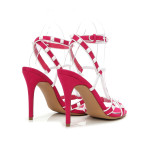  FUSHCIA STRAP WHITE RIVETS 100MM HEEL DRESS SANDALS