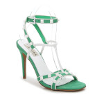 GREEN STRAPPY WHITE RIVETS 100MM HEEL DRESS SANDALS
