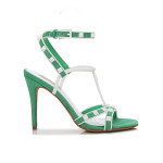 GREEN STRAPPY WHITE RIVETS 100MM HEEL DRESS SANDALS