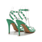 GREEN STRAPPY WHITE RIVETS 100MM HEEL DRESS SANDALS