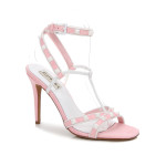 PINK STRAPPY WHITE RIVETS 100MM HEEL DRESS SANDALS
