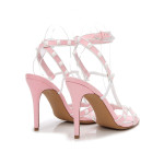 PINK STRAPPY WHITE RIVETS 100MM HEEL DRESS SANDALS