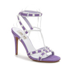 LIGHT BLUE STRAPPY WHITE RIVETS 100MM HEEL DRESS SANDALS