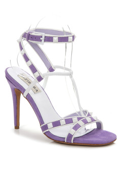 LIGHT BLUE STRAPPY WHITE RIVETS 100MM HEEL DRESS SANDALS