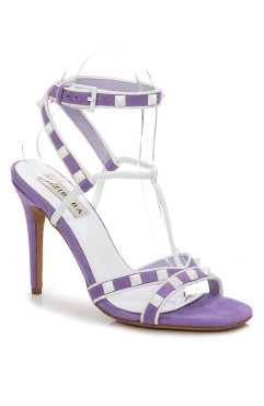 LIGHT BLUE STRAPPY WHITE RIVETS 100MM HEEL DRESS SANDALS