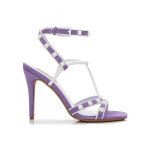 LIGHT BLUE STRAPPY WHITE RIVETS 100MM HEEL DRESS SANDALS